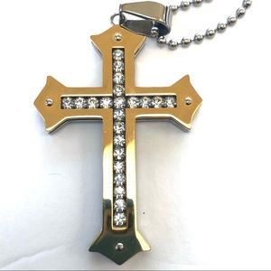 Edforce large stainless steel and crystal cross
